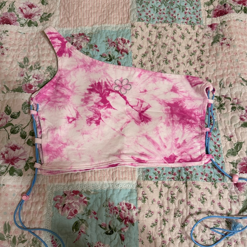 Upcycled Pink Tie Dye One Shoulder Tank